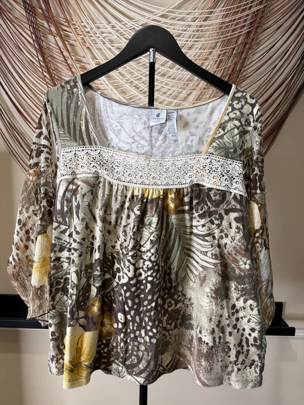 3 for $9 Caribbean Joe 1X cotton tropical blouse 3441